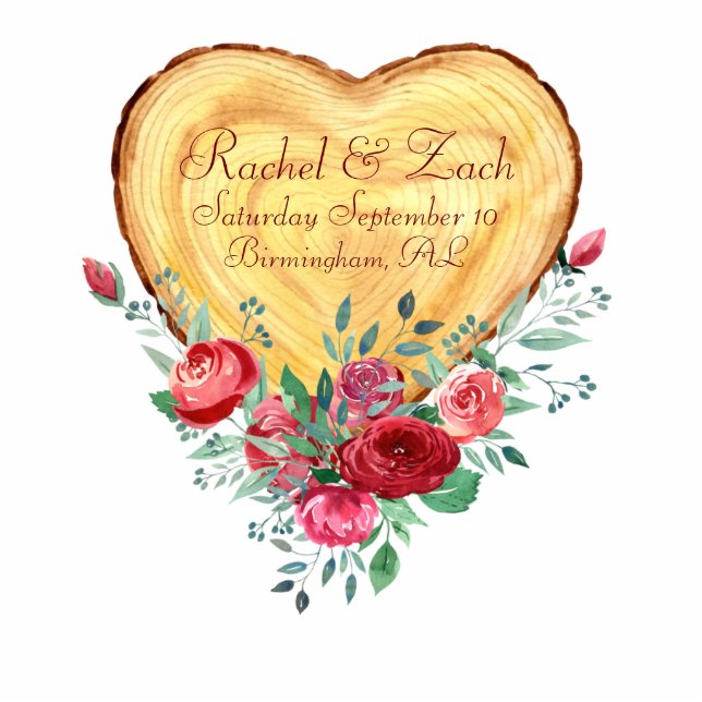 Holzherz und Rose Liebe Ländermagnet Fotoskulptur Magnet (Vorne)