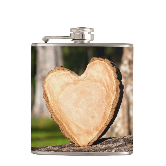 Holzherzflasche Flachmann (Vorderseite)