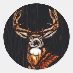 Holzhirsch aus Holz Rustikales Land Personalisiert Runder Aufkleber