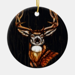 Holzhirsch im rustikalen Landhausstil einzigartig Keramikornament