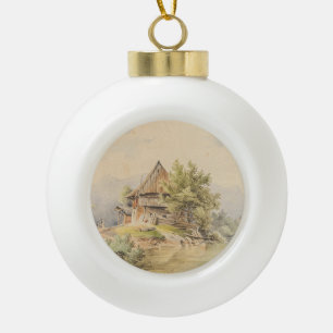 Holzhütte am See - Carl Lafite Keramik Kugel-Ornament