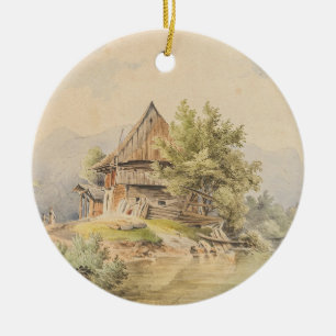 Holzhütte am See - Carl Lafite Keramik Ornament