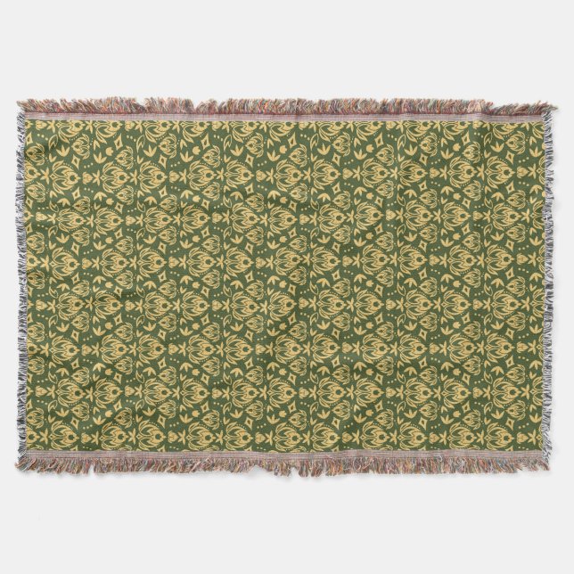 Holziger Blumen-Damaskus-Musterhintergrund Decke (Vorderseite)