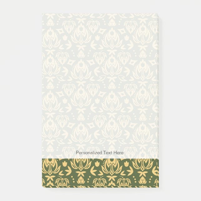 Holziger Blumen-Damaskus-Musterhintergrund Post-it Klebezettel (Vorderseite)