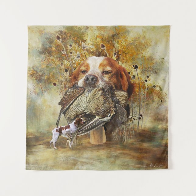 Holzjagd mit der Bretagne Spaniel Wandteppich (Vorderseite)