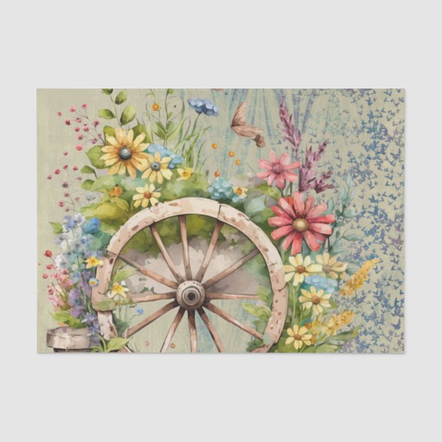 Holzkart gefüllt hell, farbenfrohe Frühlingsblumen Seidenpapier (Vorderseite)