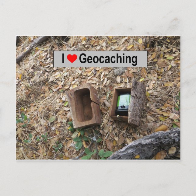 Holzkastenverkleidung: Geocaching Postkarte (Vorderseite)
