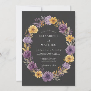 Holzkohle-Amethyst-Ranunculus-Eukalyptus-Hochzeit Einladung
