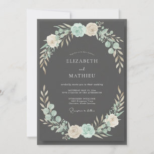 Holzkohle-Aqua-Blatt-Hochzeit Einladung