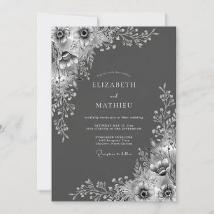 Holzkohle Ätherische Florale Hochzeit Einladung