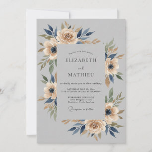 Holzkohle Atmosphärische Botanische Hochzeit Einladung