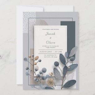 Holzkohle Blau Kupfer Beere Geometrisch Hochzeit Einladung
