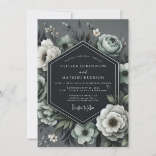 Holzkohle Dramatische Flora Hochzeit Einladung