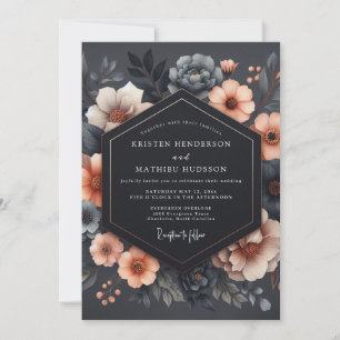 Holzkohle Florale Romanze Hochzeit Einladung