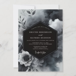 Holzkohle Florale Stimmungsvolle Hochzeit Einladung