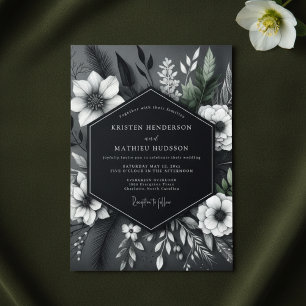 Holzkohle Florale Üppige Hochzeit Einladung
