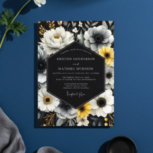 Holzkohle Florales Nocturne Hochzeit Einladung