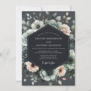 Holzkohle-Gedämpfte-Anemone-Hochzeit Einladung