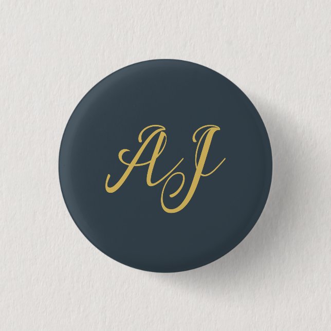 Holzkohle-Gold-Farb-Monogramm-Professionelle Initi Button (Vorderseite)
