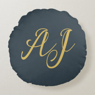 Holzkohle-Gold-Farb-Monogramm-Professionelle Initi Rundes Kissen