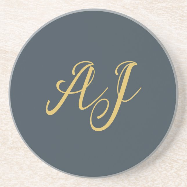 Holzkohle Gold Farbe Monogramm Professionelle Init Getränkeuntersetzer (Vorne)