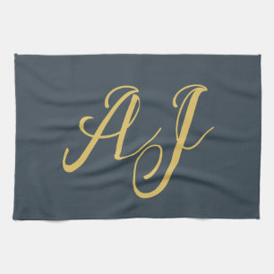 Holzkohle Goldfarbene Monogramm-Initiale professio Geschirrtuch