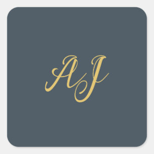 Holzkohle Goldfarbene Monogramm-Initiale professio Quadratischer Aufkleber