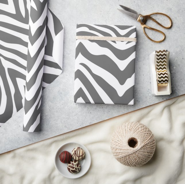 Holzkohle, grau und weiß Zebra Streifen Tierdruck Geschenkpapier (Kunsthandwerk)