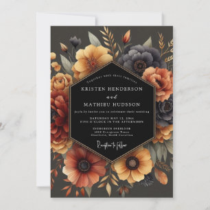Holzkohle-Herbst-Anemonen-Hochzeit Einladung