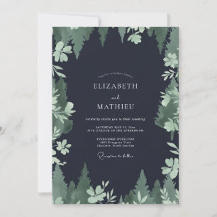 Holzkohle-Kiefernwald-Eukalyptus-Hochzeit Einladung