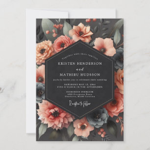 Holzkohle-Korallen-Chiaroscuro-Hochzeit Einladung