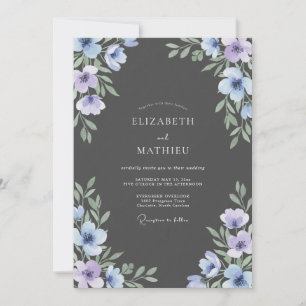 Holzkohle-Lavendel-Wildblumen-Hochzeit Einladung
