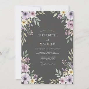 Holzkohle-Mauve-Bemalte Hochzeit Einladung