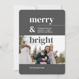 Holzkohle-Minimalist-Merry-Bright-Weihnachten Feiertagskarte