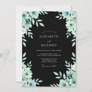 Holzkohle-Mint-Blüten-Hochzeit Einladung