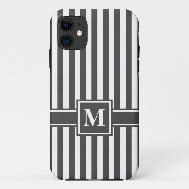 Holzkohle Moderner Streifen mit Monogramm Case-Mate iPhone Hülle (Rückseite)