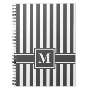 Holzkohle Moderner Streifen mit Monogramm Notizblock