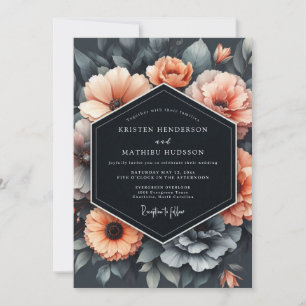 Holzkohle-Pfirsich-Blüten-Hochzeit Einladung