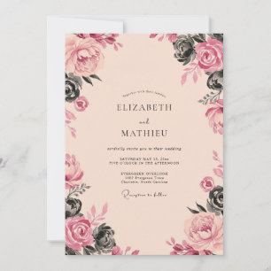 Holzkohle-Pfirsich-Rosen-Hochzeit Einladung