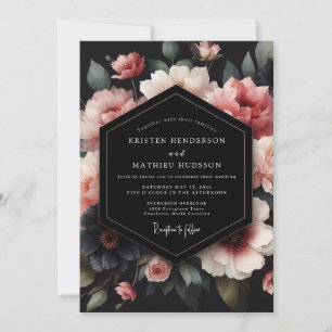 Holzkohle-Rosé-Blüten-Nocturne-Hochzeit Einladung
