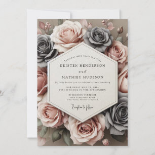 Holzkohle-Rosen-Ewige Blütenhochzeit Einladung