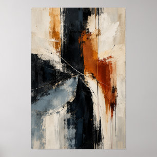 Holzkohle-Rost-Elfenbein-lineare abstrakte Wandkun Poster