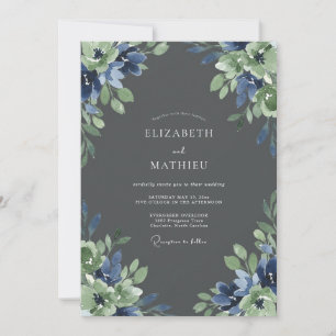 Holzkohle Saphir Blatt Hochzeit Einladung