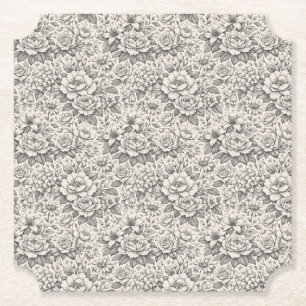 Holzkohle-Schwarz und Weiß geätzte Blumen Klassike Untersetzer
