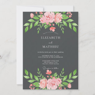 Holzkohle Soft Blush Blatt Hochzeit Einladung