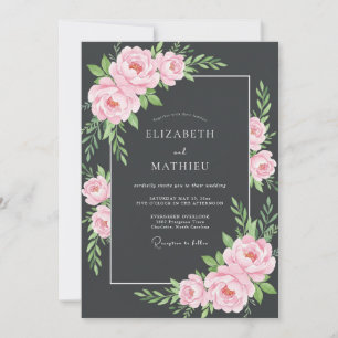 Holzkohle Soft Pink Blatt Hochzeit Einladung