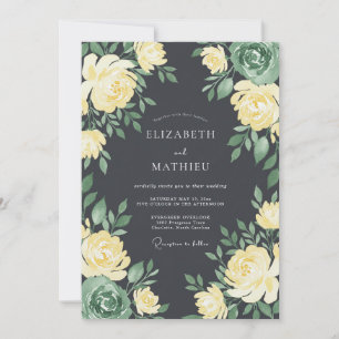 Holzkohle-Sophisticated Floral-Hochzeit Einladung