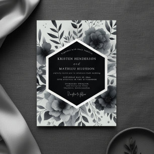 Holzkohle-Stimmungsvolle Blumeneleganz Hochzeit Einladung