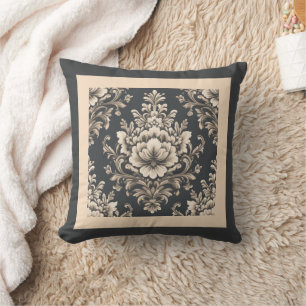 Holzkohle und beige floral kissen
