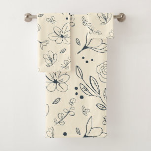 Holzkohle und Creme Trendy Clean Floral Muster Badhandtuch Set